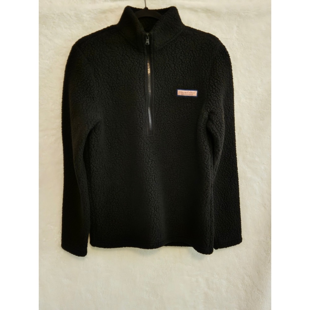 Vineyard‎ Vines Womens XS Black Sherpa Fleece Quarter Zip Pullover Sweater